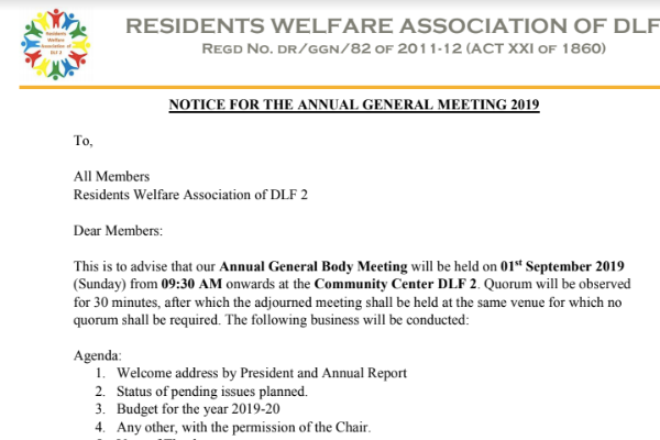 NOTICE FOR THE ANNUAL GENERAL MEETING 2019